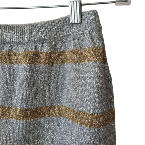 Paco Rabanne Gold Silver Stripe Metallic Knit Maxi Skirt Side Slit Glam Resort - Picture 11 of 14